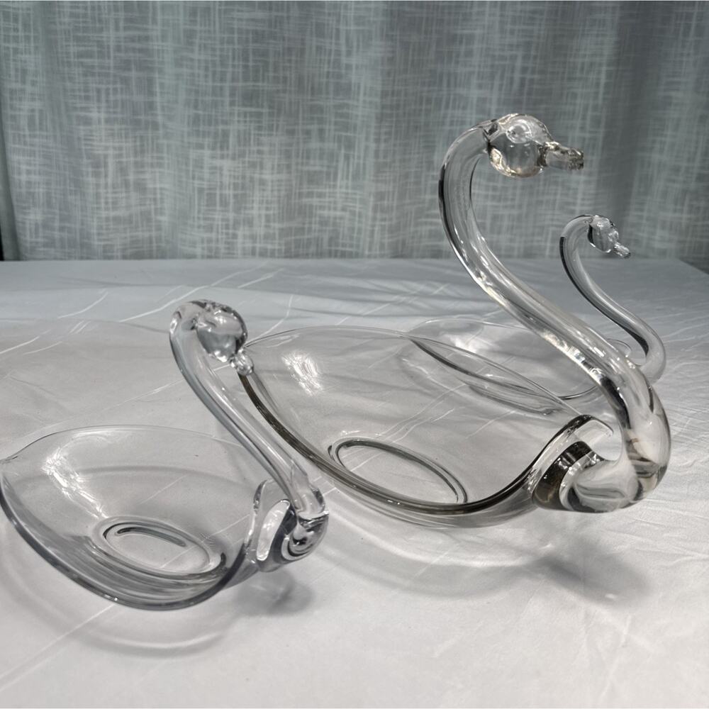 Duncan & Miller Clear Glass Swan Bowls Set of 3 Candy Dish Vintage MCM